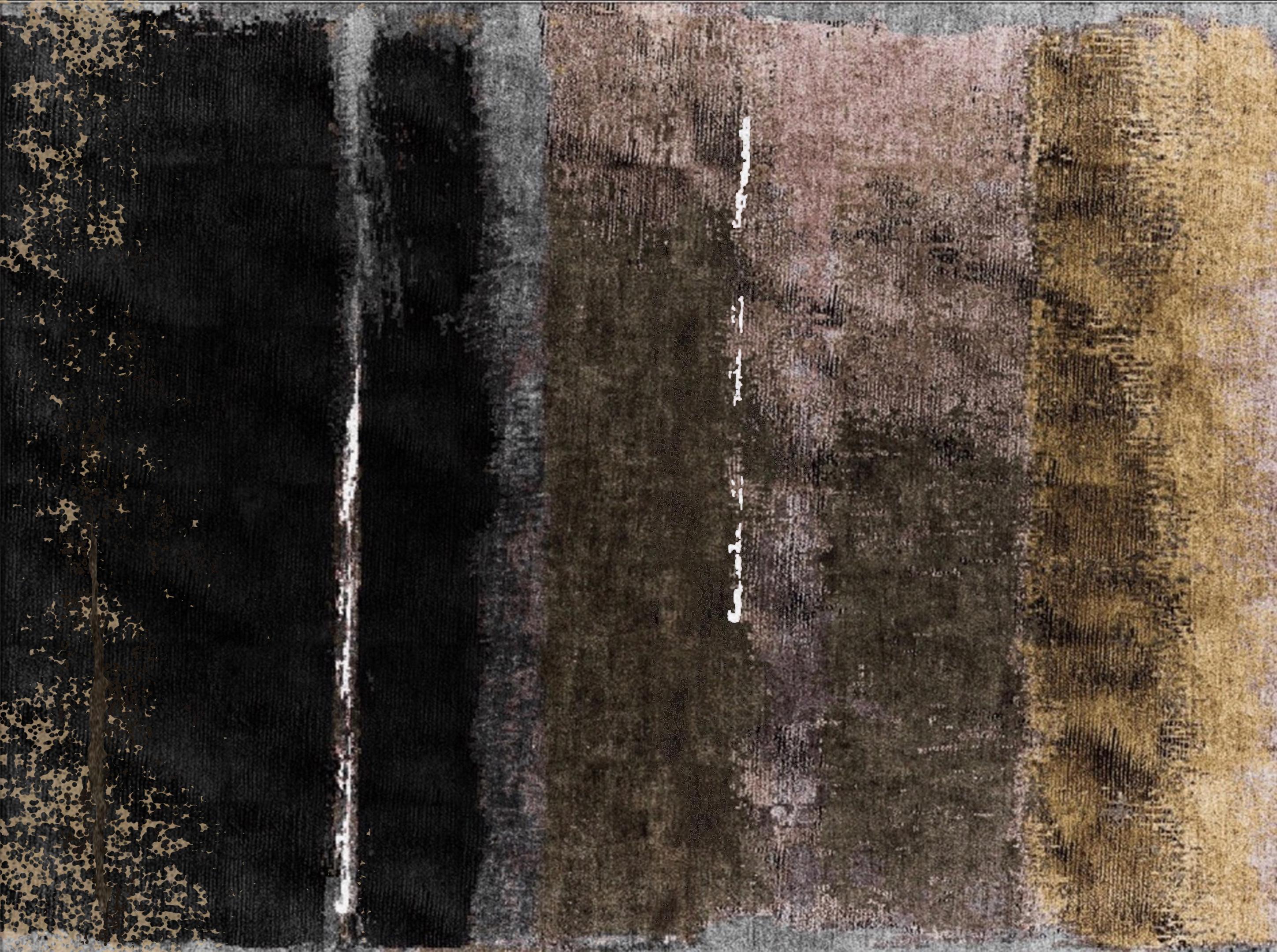 Hand-Knotted 21st Century Carpet Rug Nebula in Himalayan Wool and Silk Gray, Black, Beige