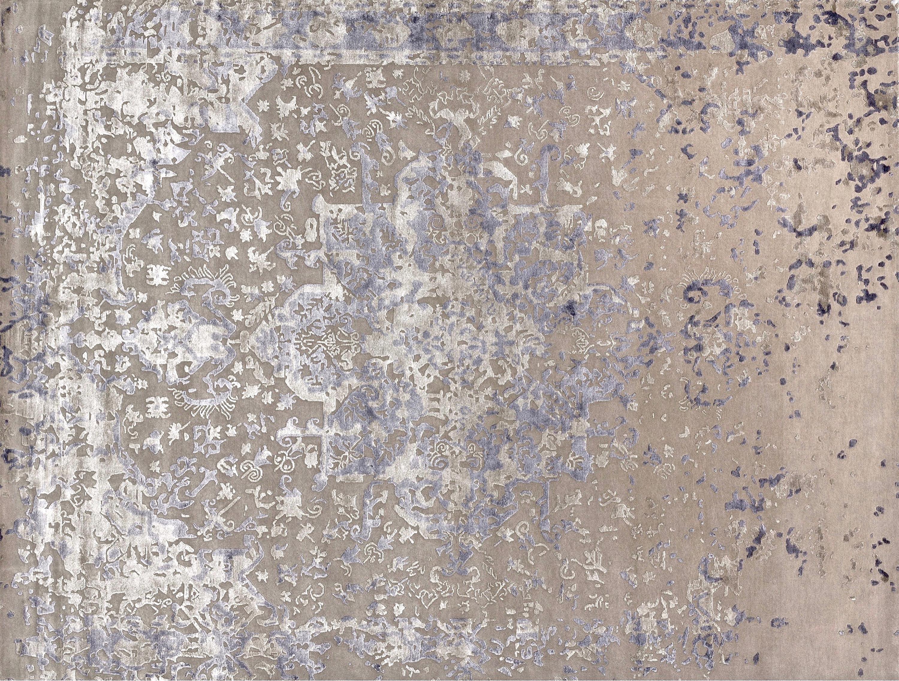 Hand-Knotted 21st Century Carpet Rug Persepoli in Himalayan Wool and Silk Gray, Blue
