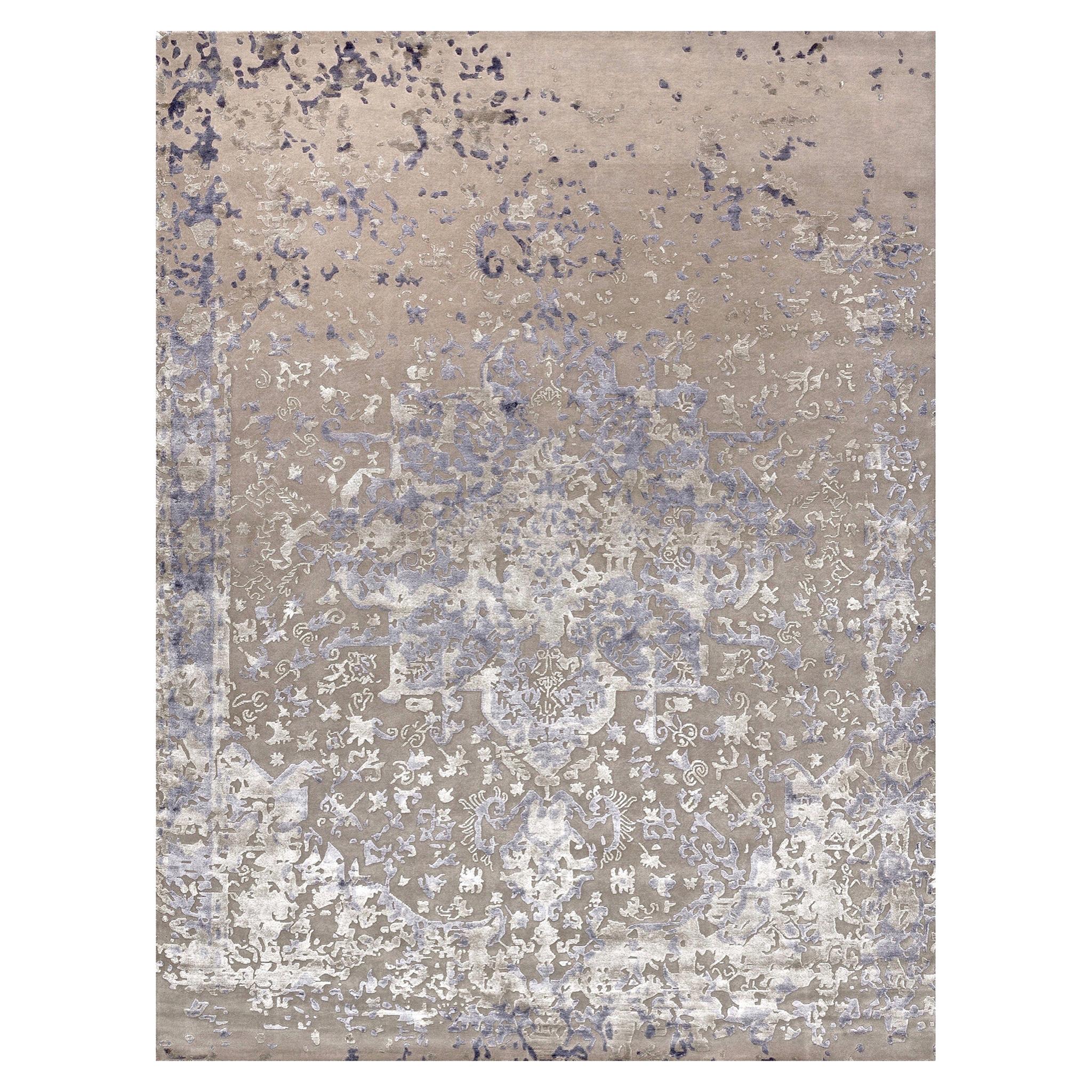 21st Century Carpet Rug Persepoli in Himalayan Wool and Silk Gray, Blue