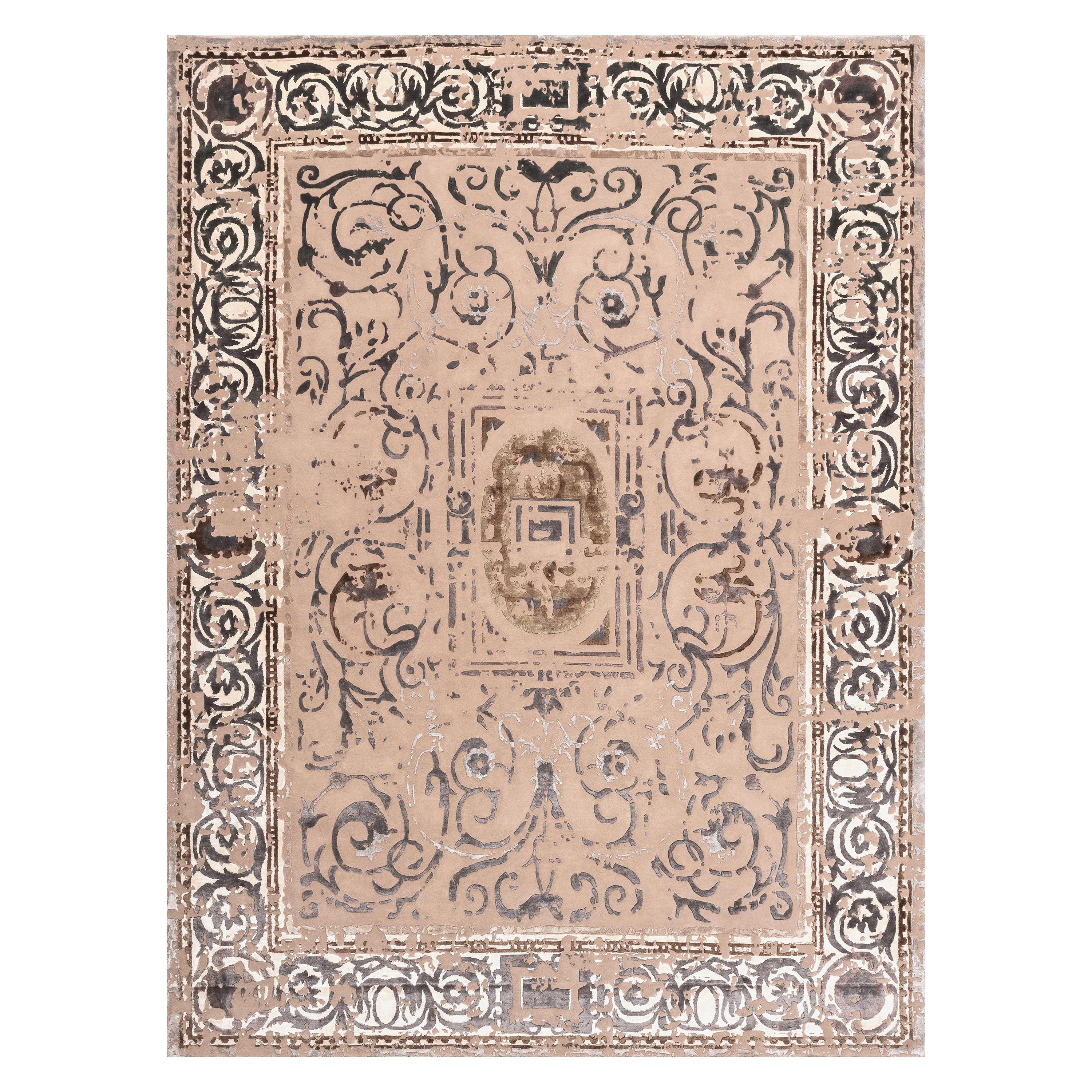 21st Century Carpet Rug Richelieu V1 in Himalayan Wool and Silk Gray, Beige For Sale