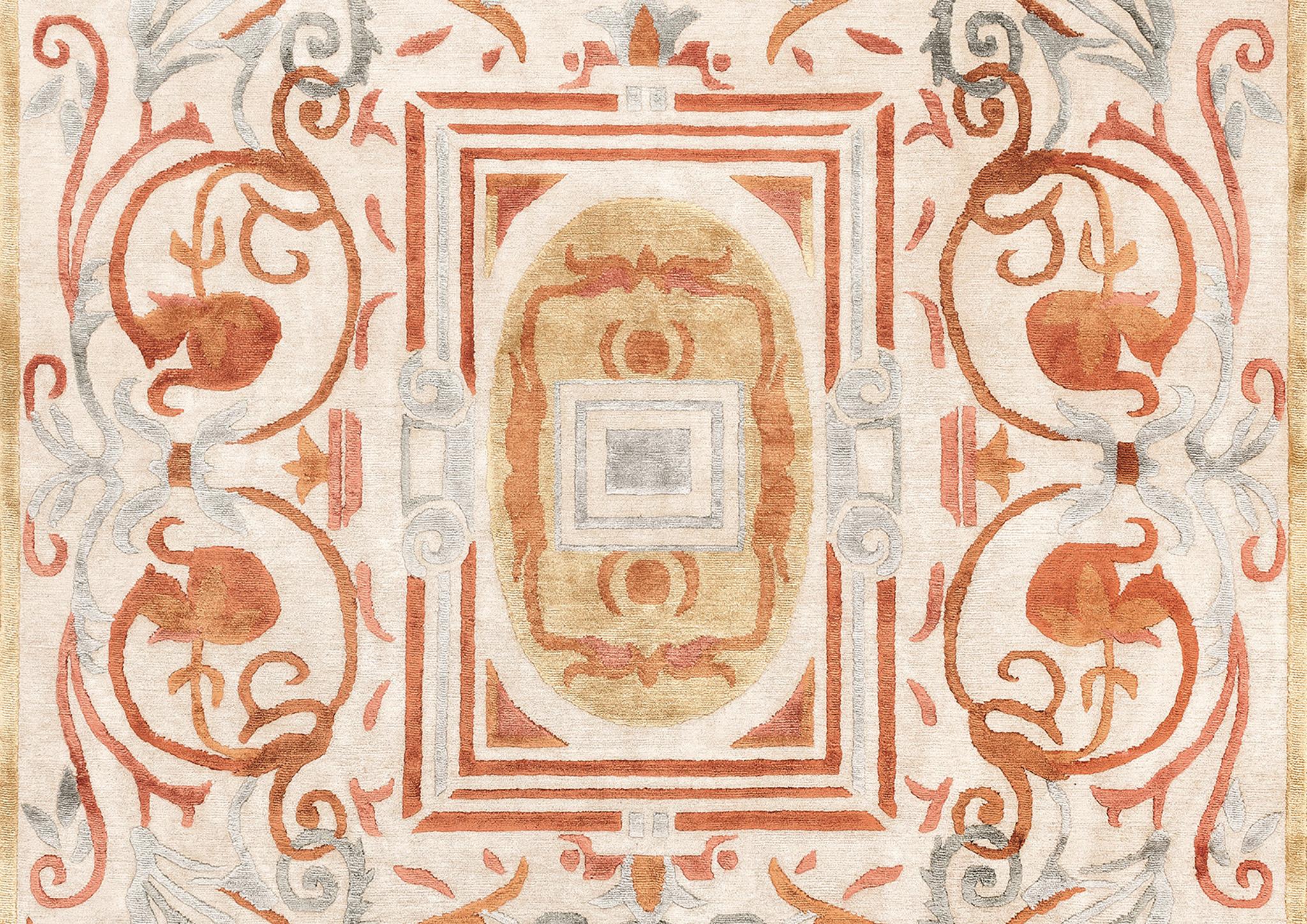 Nepalese 21st Century Carpet Rug Richelieu in Himalayan Wool and Silk Gray, Terracotta