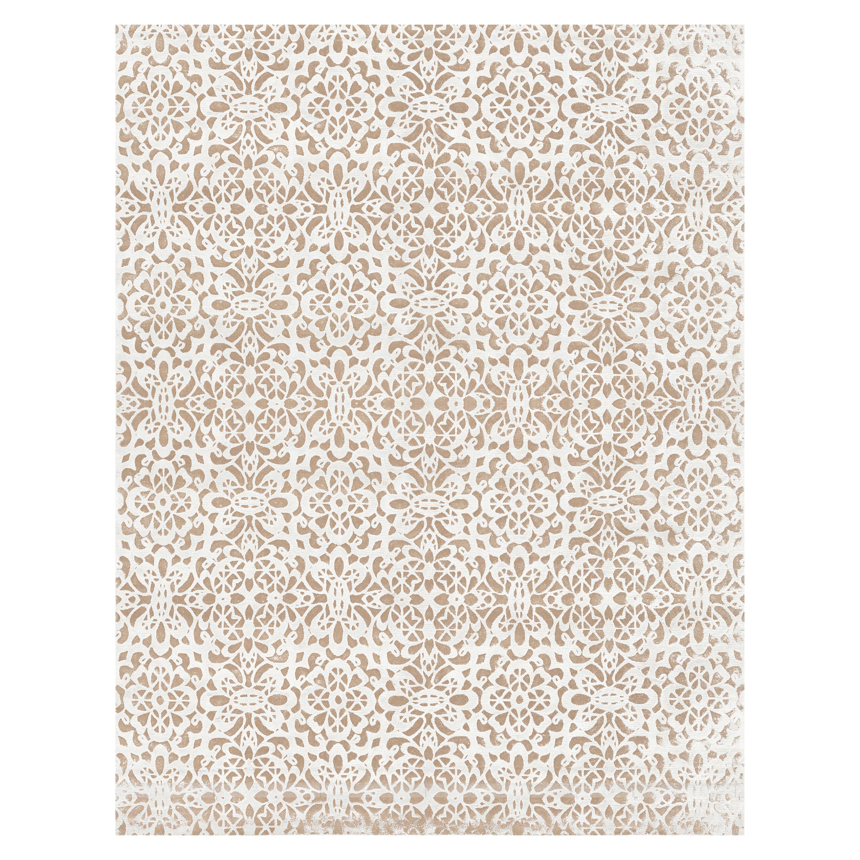 21st Century Carpet Rug Romance in Himalayan Wool and Silk Beige, White For Sale