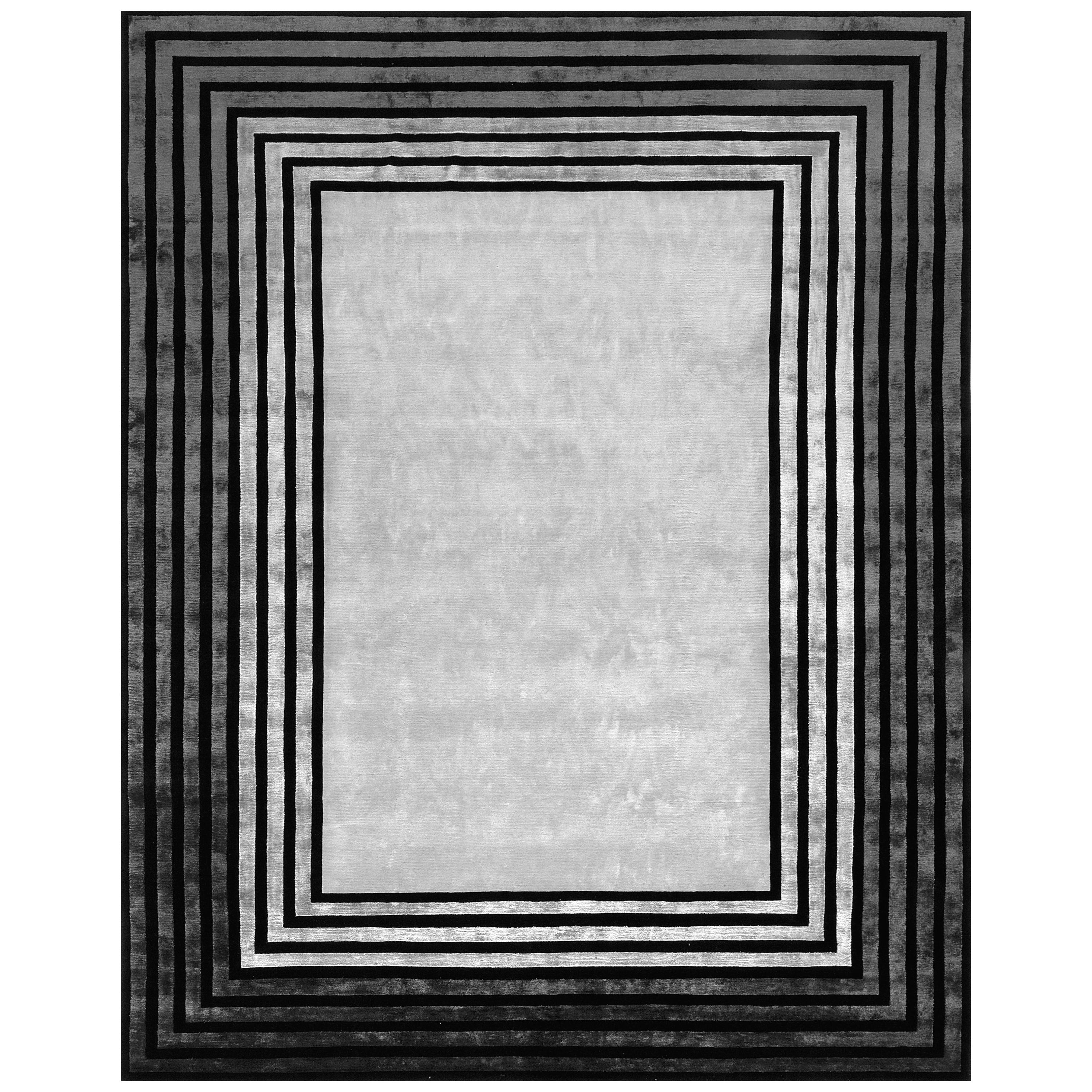 21st Century Carpet Rug Seven in Himalayan Wool and Silk, Black, Gray