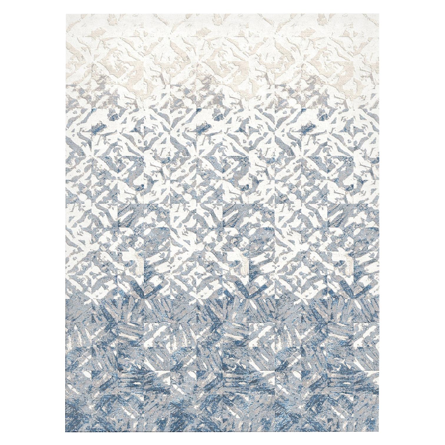 21st Century Carpet Rug Shibori by J&V in Himalayan Wool and Silk White, Blue
