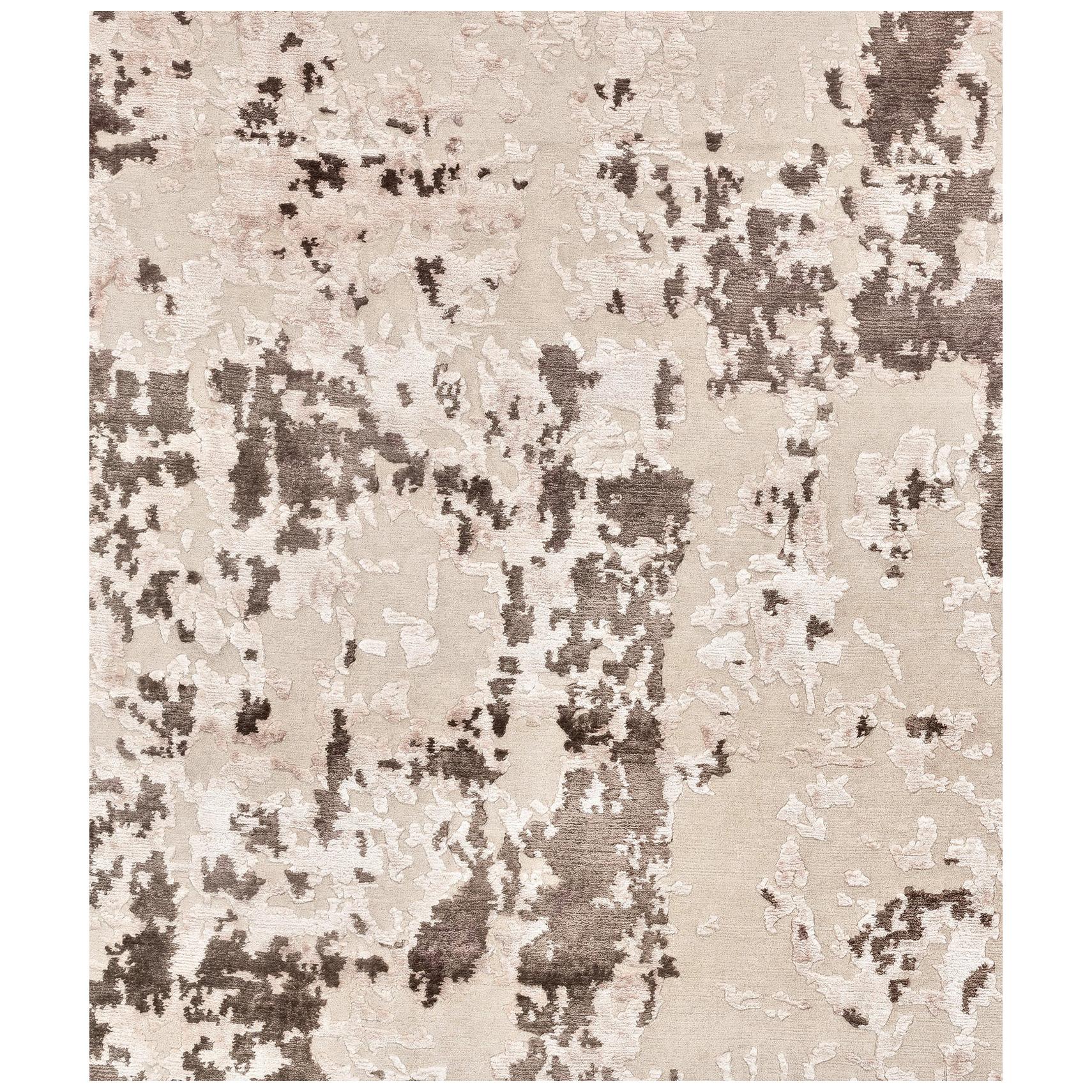21st Century Carpet Rug Storm in Himalayan Wool and Silk Beige, Brown For Sale