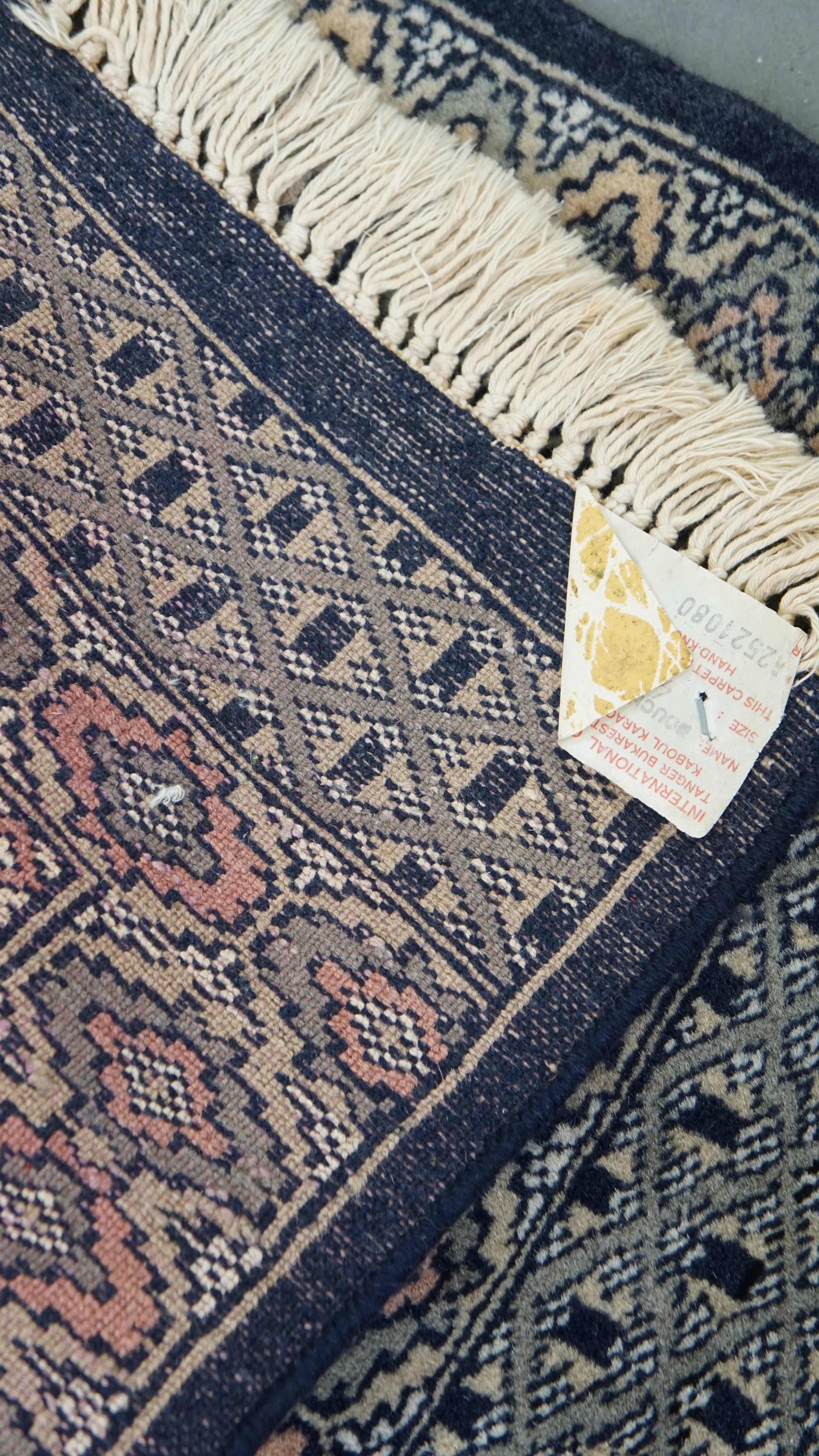 Cotton Hand-Knotted Rug / Tablecloth in Dark Blue and Red – 47x46 cm For Sale