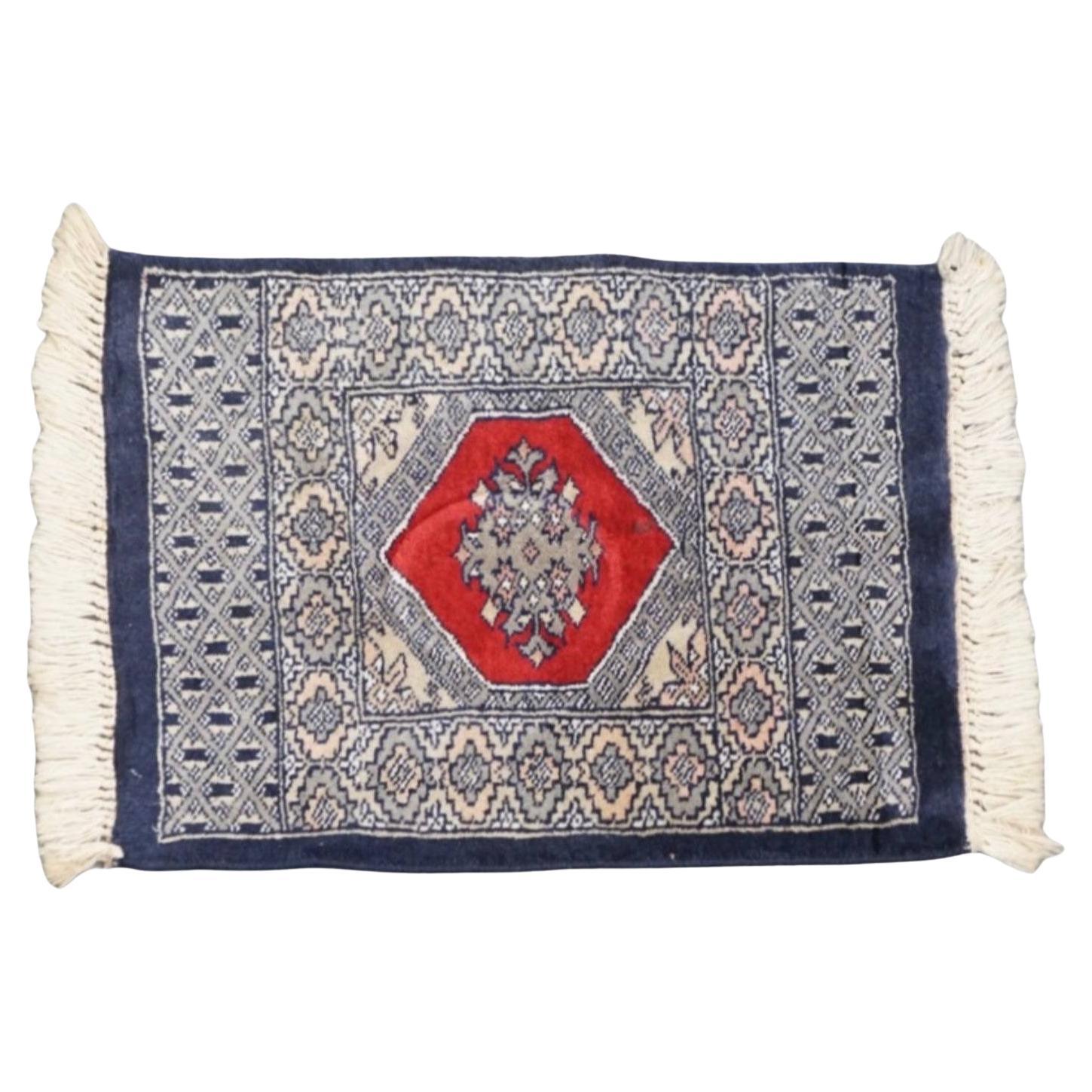 Hand-Knotted Rug / Tablecloth in Dark Blue and Red – 47x46 cm For Sale