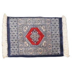 Tapis / nappe noués à la main en bleu foncé et rouge - 47x46 cm