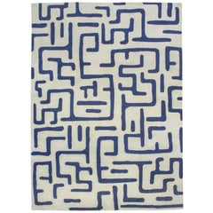 Hand-Knotted Saphire Rug in Kuba Design