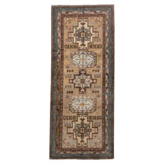 Handgeknüpfter Sarab-Teppich Stammes-Medaillon-Design in Weizen und Himmelblau