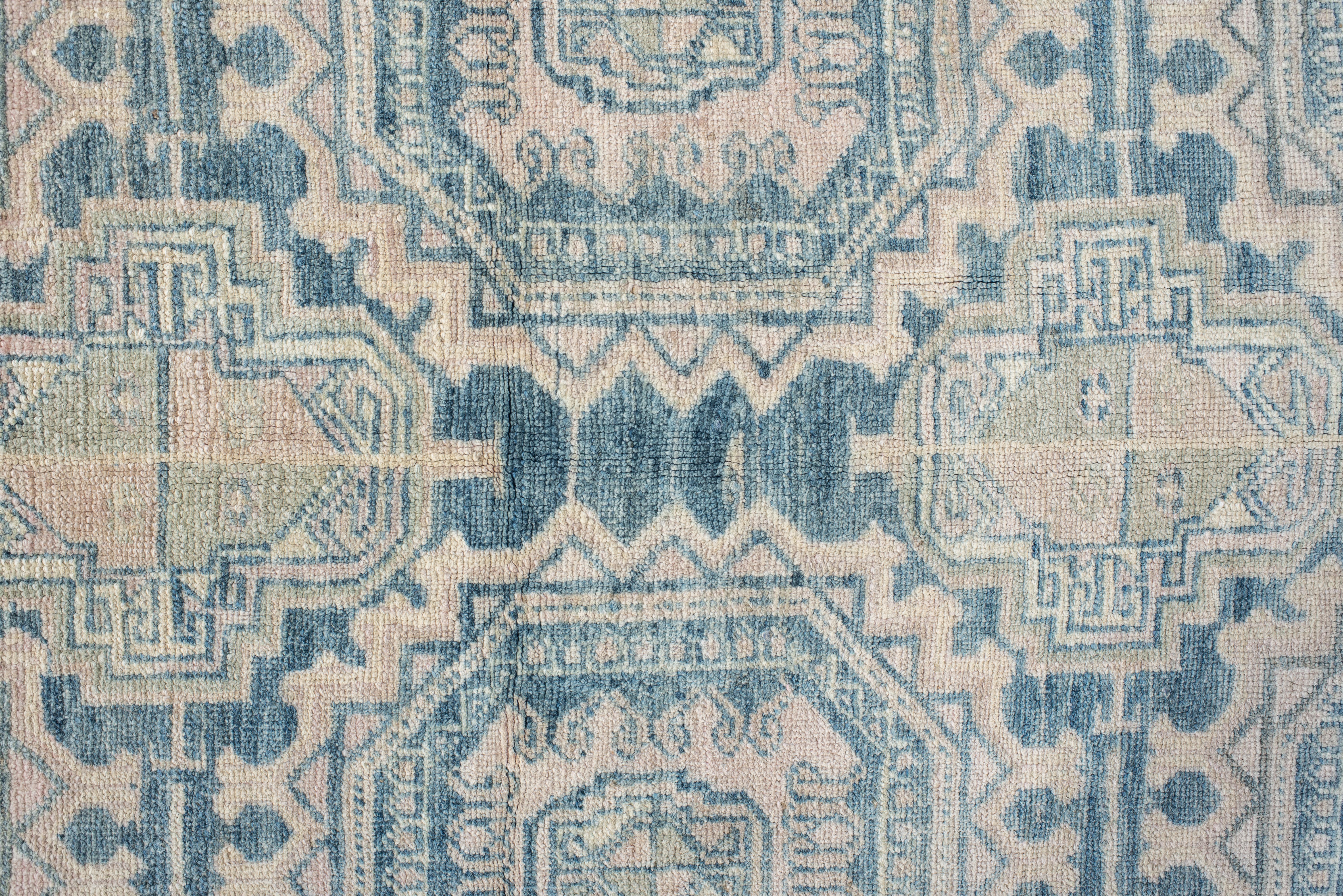 Wool Hand Knotted Sarab Runner with Aqua Octagon Medallions For Sale
