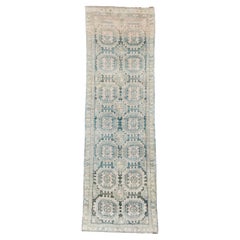 Hand Knotted Sarab Runner with Aqua Octagon Medallions