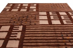 Hand Knotted Scandinavian Style Geometric Beige and Brown Wool Rug
