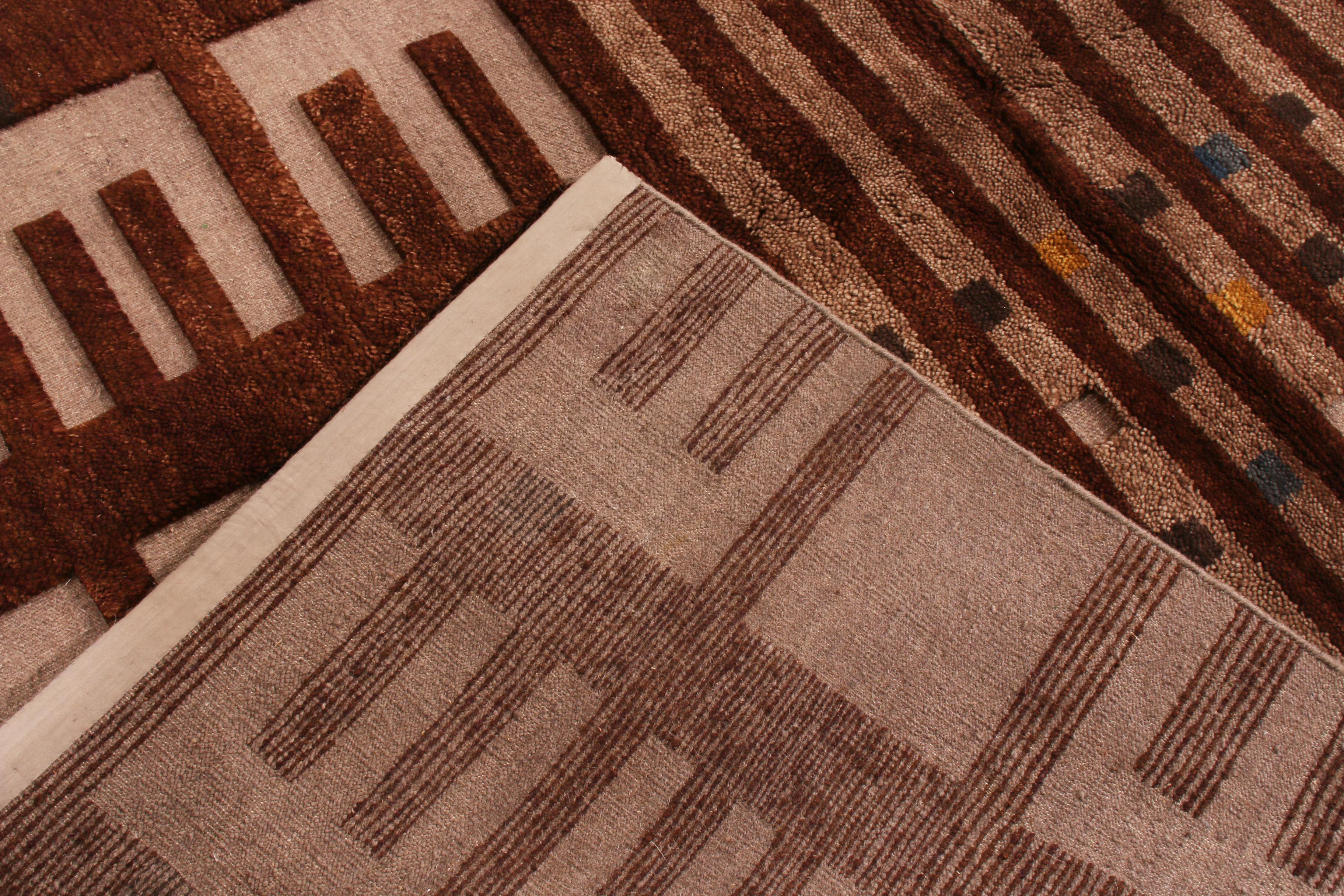 Hand Knotted Scandinavian Style Geometric Beige and Brown Wool Rug In New Condition In Long Island City, NY