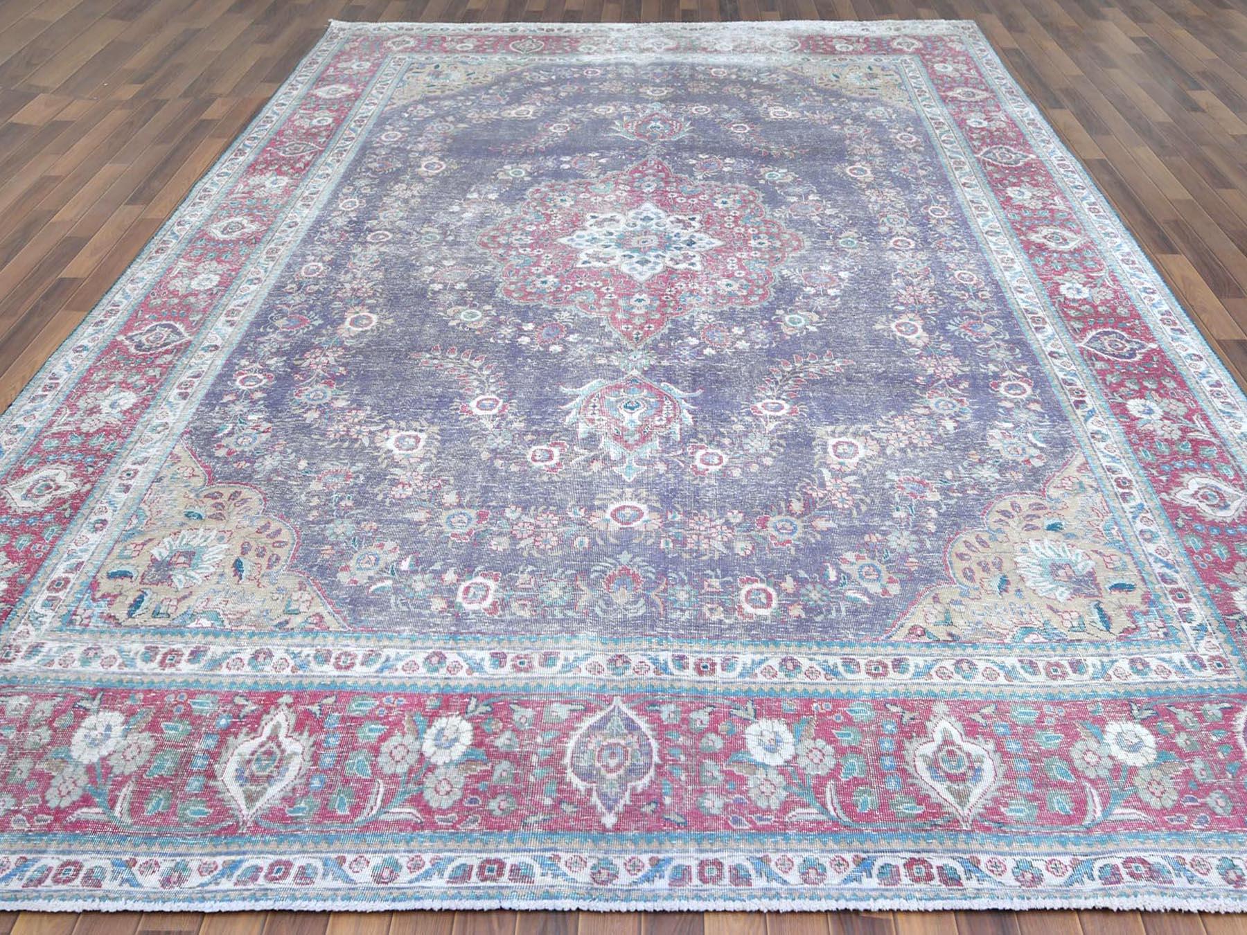 Hand-Knotted Hand Knotted Semi Antique Navy Blue Persian Tabriz Herbal Wash Natural Wool Rug For Sale