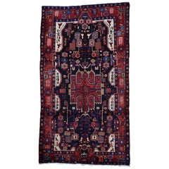 Hand Knotted Semi Antique Persian Nahavand Wide Runner Oriental Rug