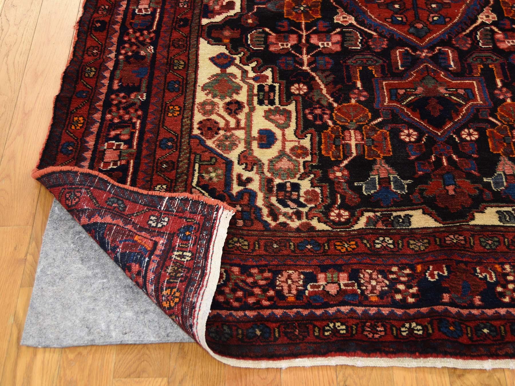 Hand Knotted Semi Antique Persian Nahavand Wide Runner Rug In Good Condition In Carlstadt, NJ