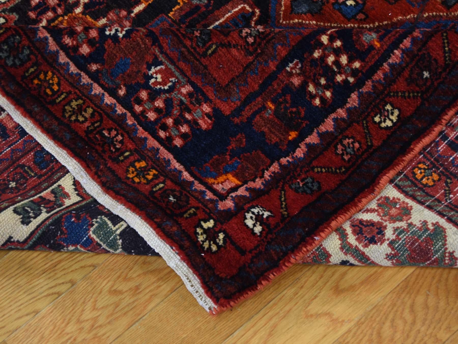 Wool Hand Knotted Semi Antique Persian Nahavand Wide Runner Rug