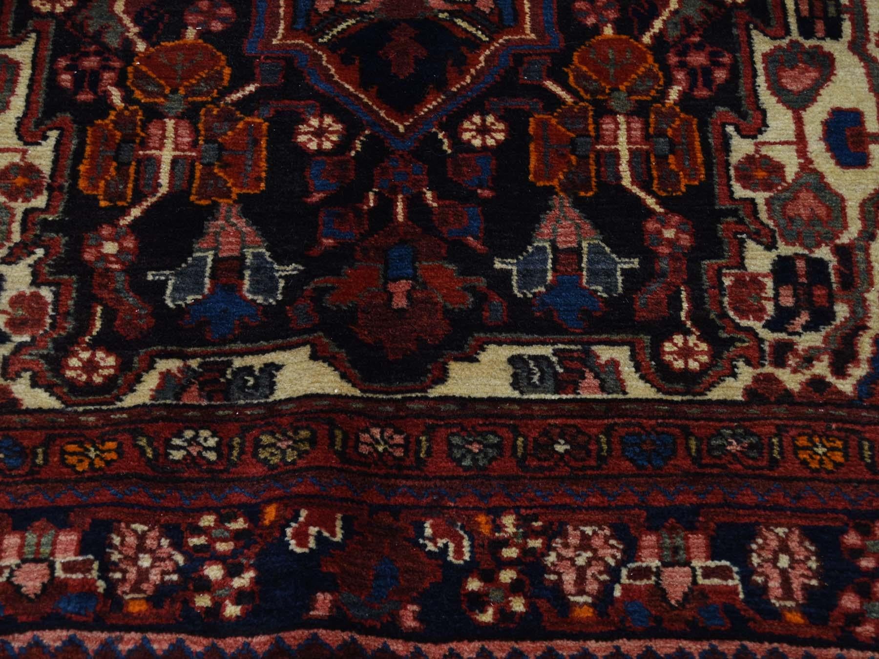 Hand Knotted Semi Antique Persian Nahavand Wide Runner Rug 1