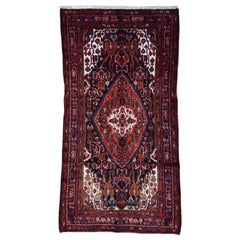 Hand-Knotted Semi Antique Persian Nahavand Wide Runner Rug, 4'10" x 8'10"