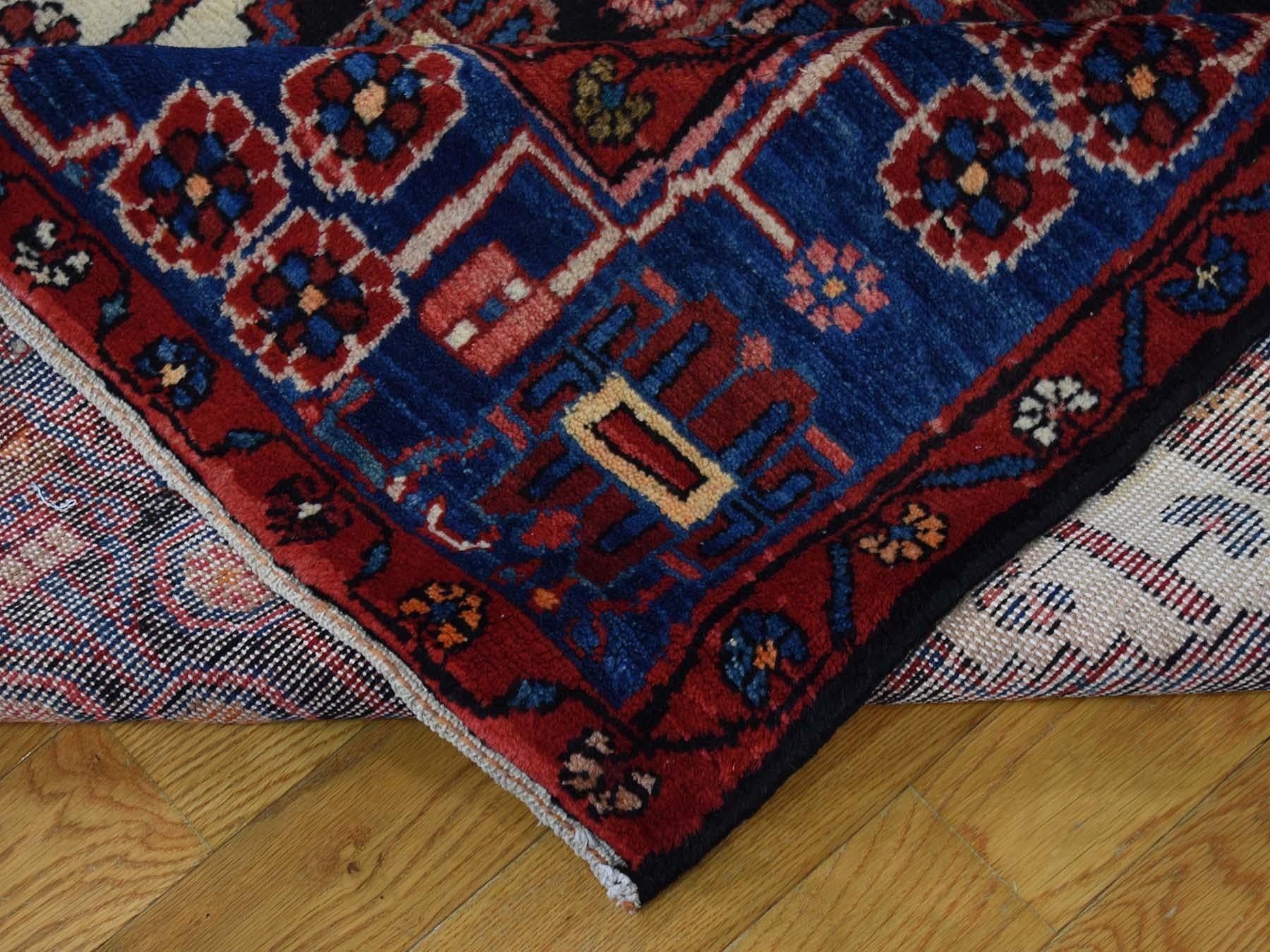 Hand-Knotted Semi Antique Persian Nahavand Wide Runner Rug 1
