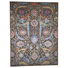 Hand Knotted Sickle Leaf Design Silk with Oxidized Wool Oriental Rug