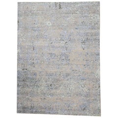 Hand Knotted Silk and Textured Wool with Pastel Color Oriental Rug