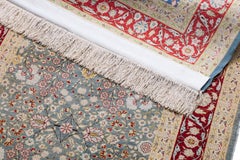 Hand-Knotted Silk Hereke Prayer Rug with Floral Motif, Signed from Turkey