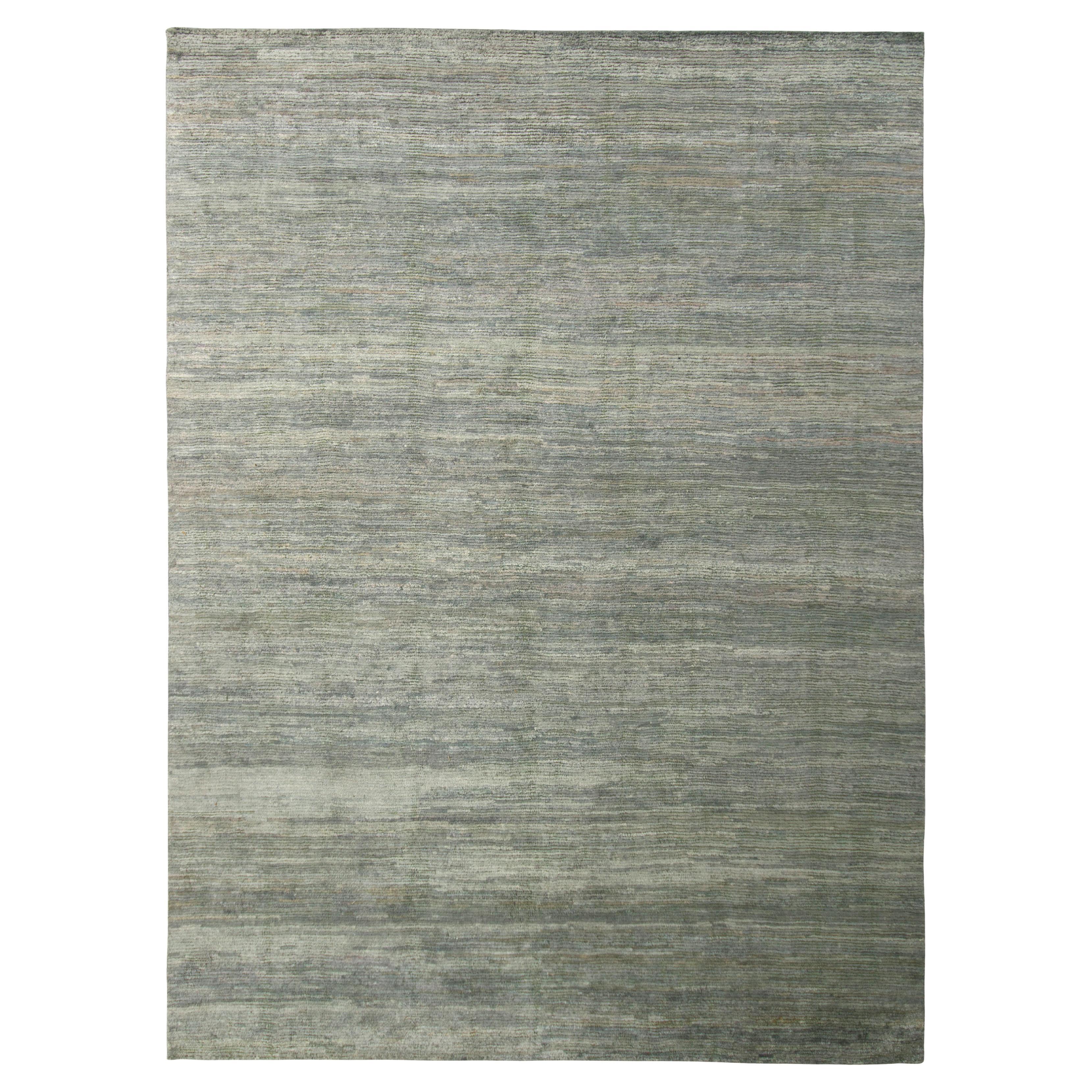 Rug & Kilim's Hand-Knotted Silk Modern Tone-on-tone Custom Rug, Gray-Silver For Sale