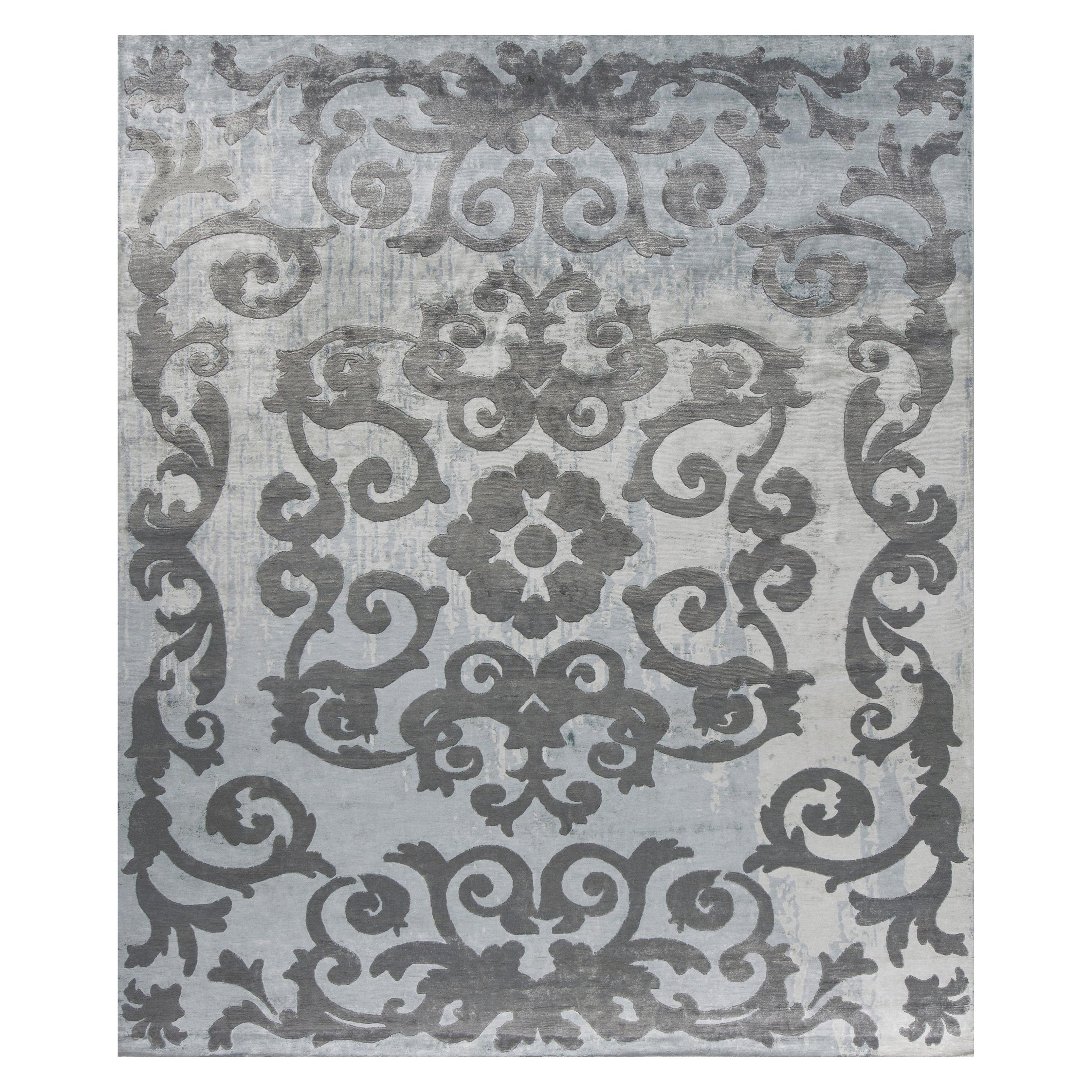 Tapis en soie noué à la main Mazarin Arty Celadon, Édition Bougainville