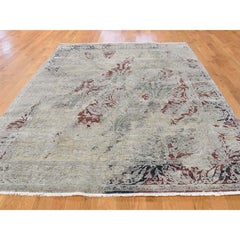 Hand Knotted Silk with Oxidized Wool Broken Tulip Design Rug