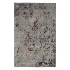 Hand Knotted Silk with Oxidized Wool Broken Tulip Design Rug