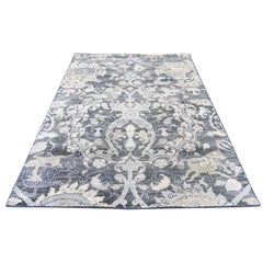 Hand Knotted Silk with Oxidized Wool Hunting Design Oriental Rug