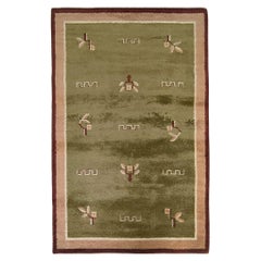 Hand-Knotted Sol Moss Green Vintage Rug in Baby Lambs Wool - 200x310cm, 1960s