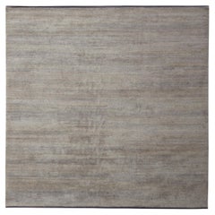 Hand-Knotted Solid Modern Square Rug, Gray-Silver Two-Tone Silk by Rug & Kilim