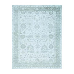 Hand Knotted Stone Wash Ivory Oushak Art Silk Oriental Rug