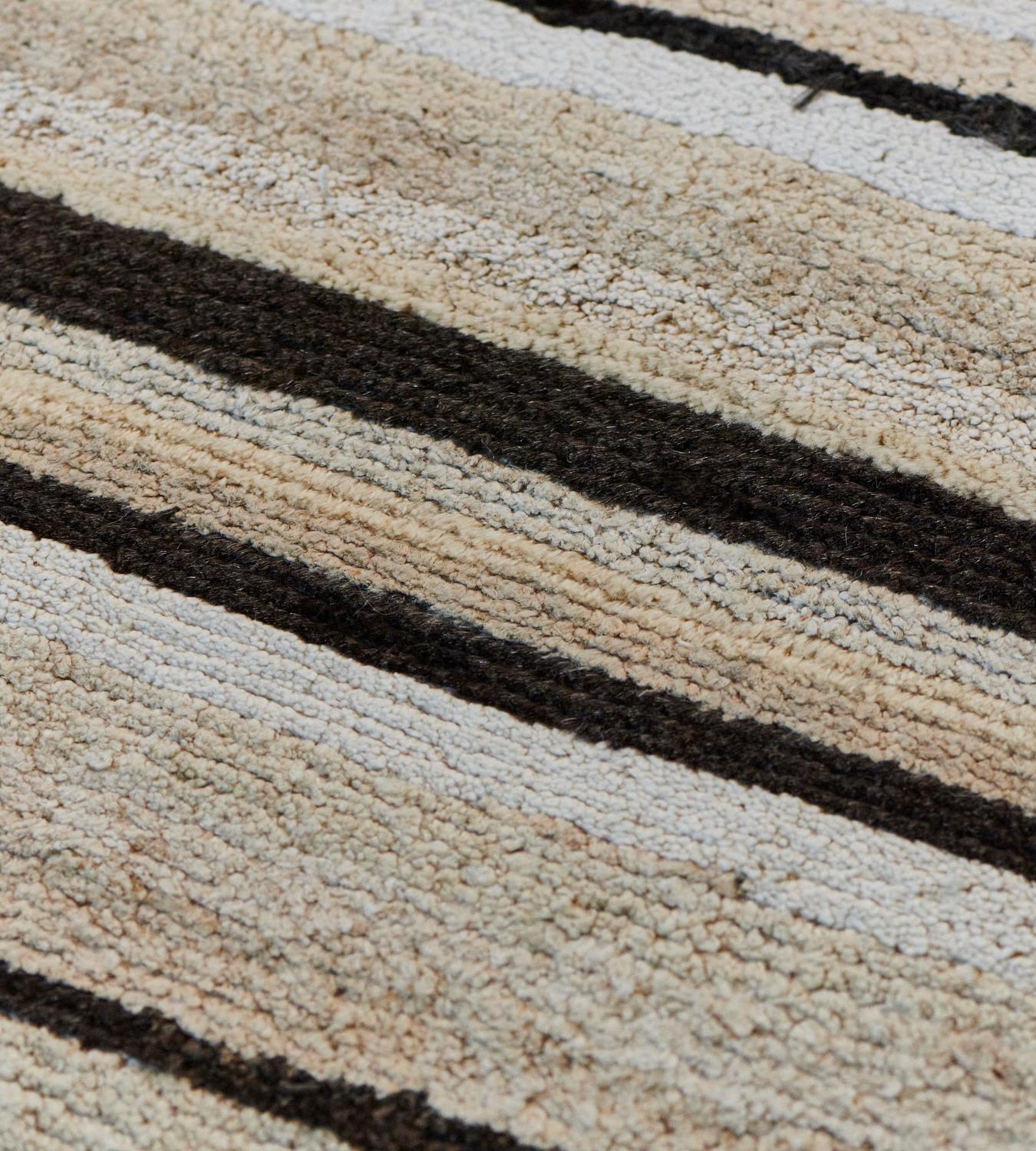 Contemporary Hand-Knotted Striped Turkish Deco Rug For Sale