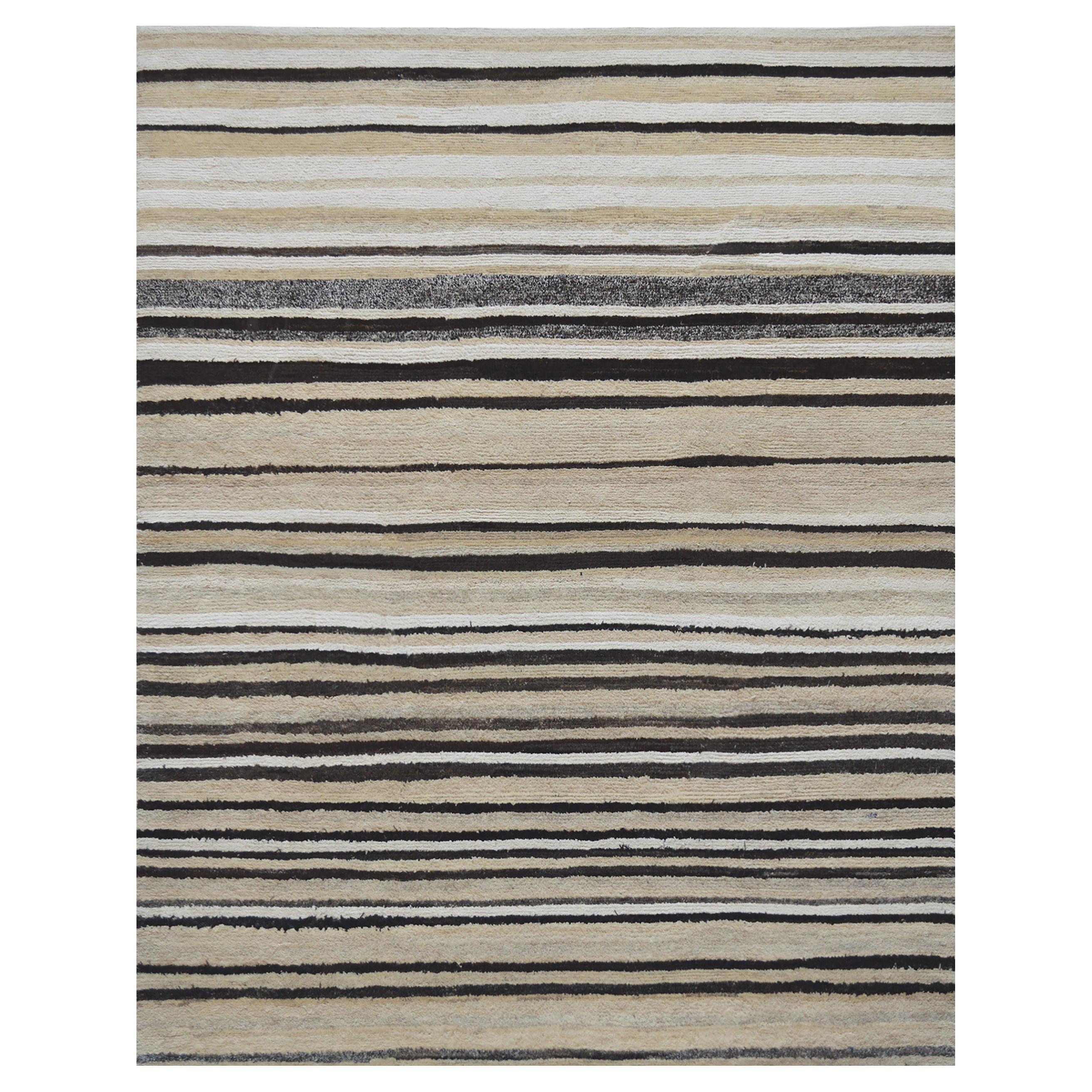 Hand-Knotted Striped Turkish Deco Rug