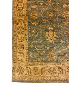 Hand-Knotted Sultanabad Style Rug, Blue and Gold Wool, 3' x 5'