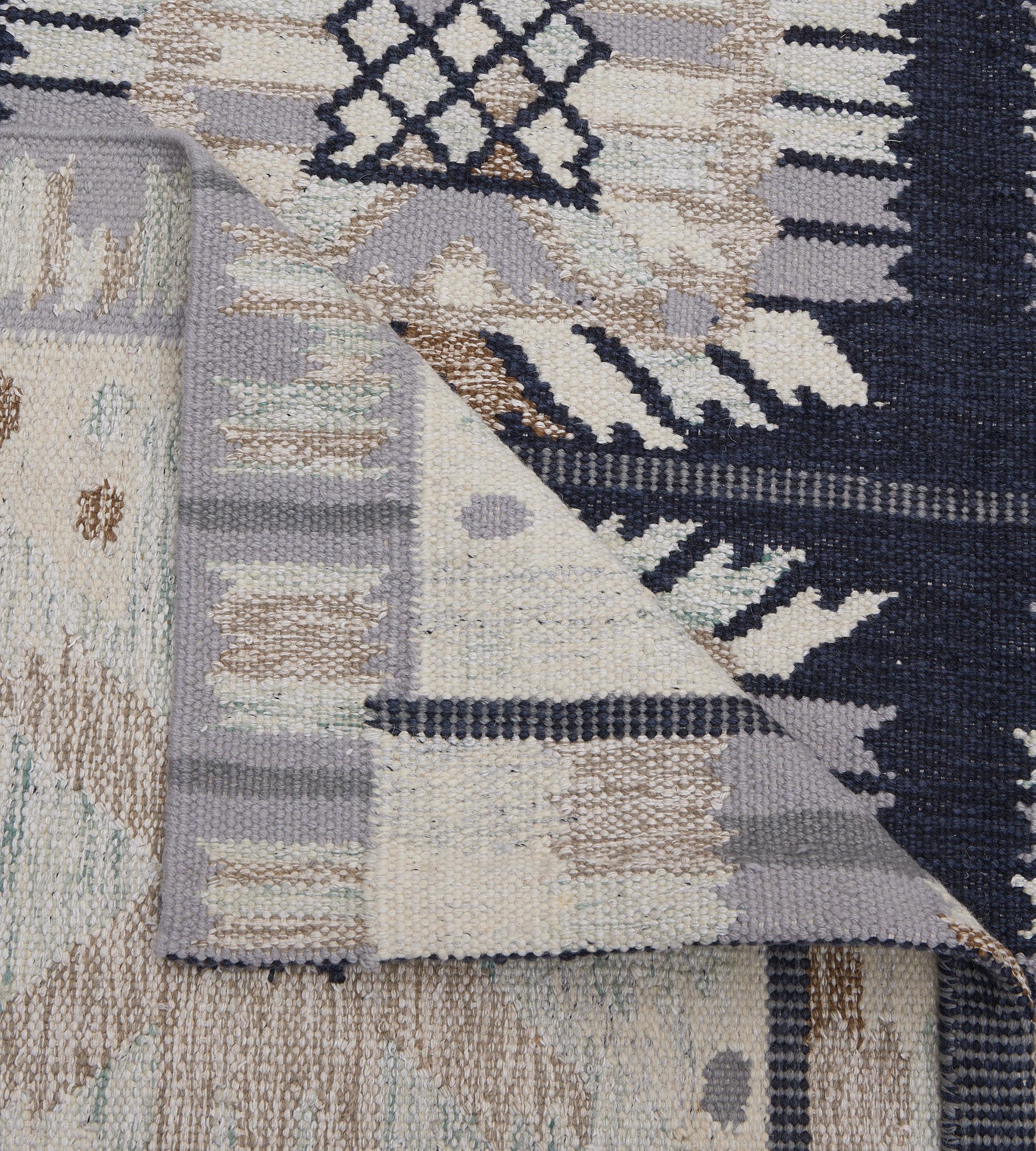 Hand-knotted Swedish Inspired Wool Rug For Sale 4