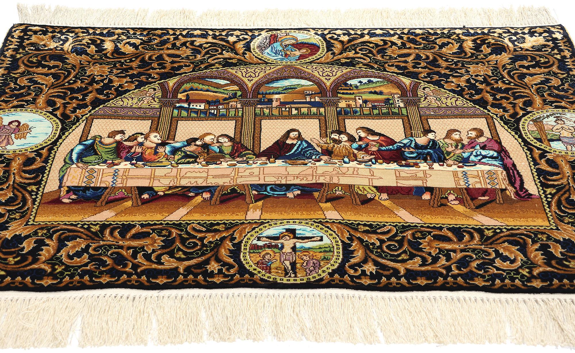 Moderno Tappeto Tableau dell'Ultima Cena in seta annodato a mano in vendita