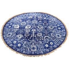 Hand Knotted Tabriz Tone on Tone Round Wool and Silk Oriental Rug