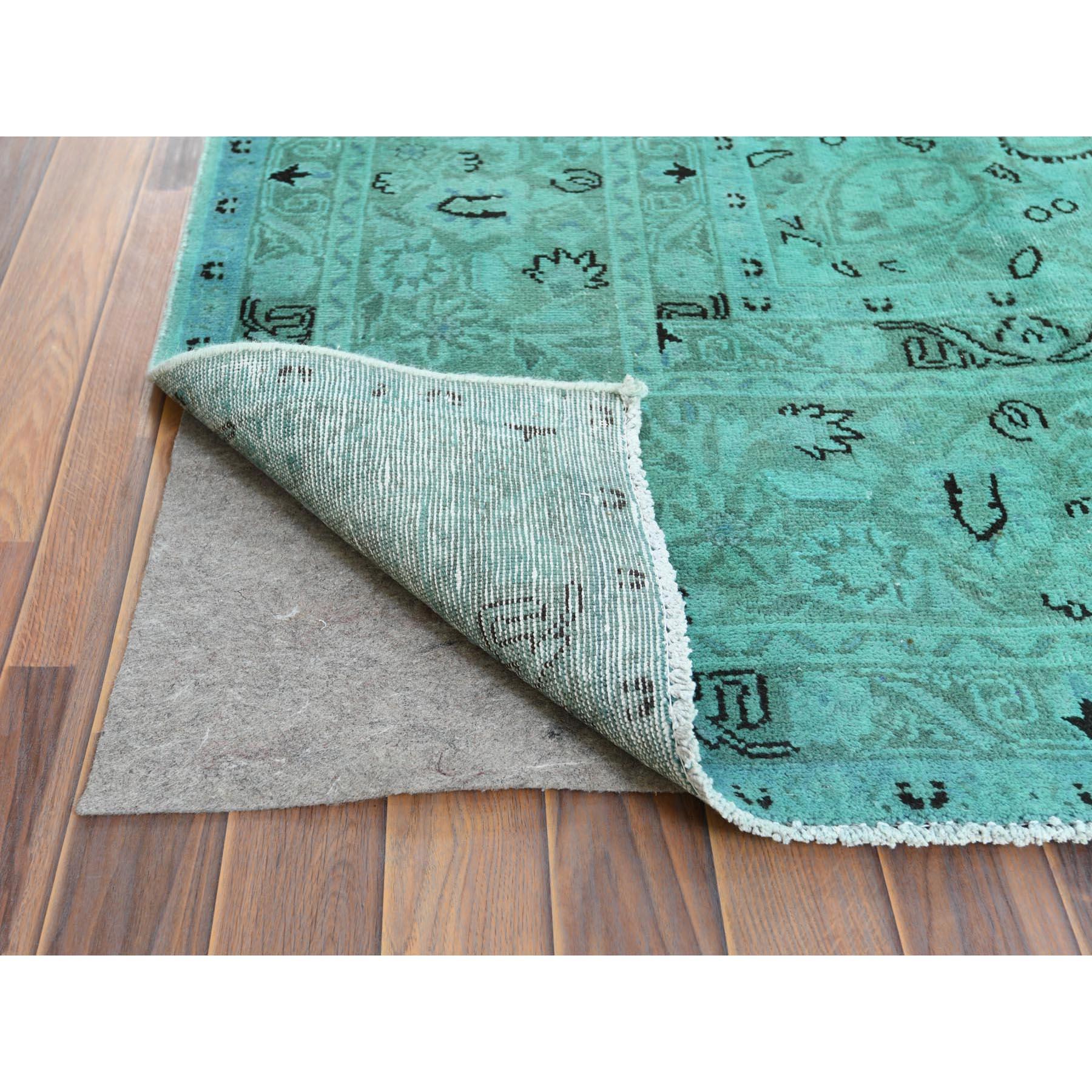 Mid-20th Century Hand Knotted Teal Green Vintage Overdyed Persian Tabriz Distressed Worn Wool Rug