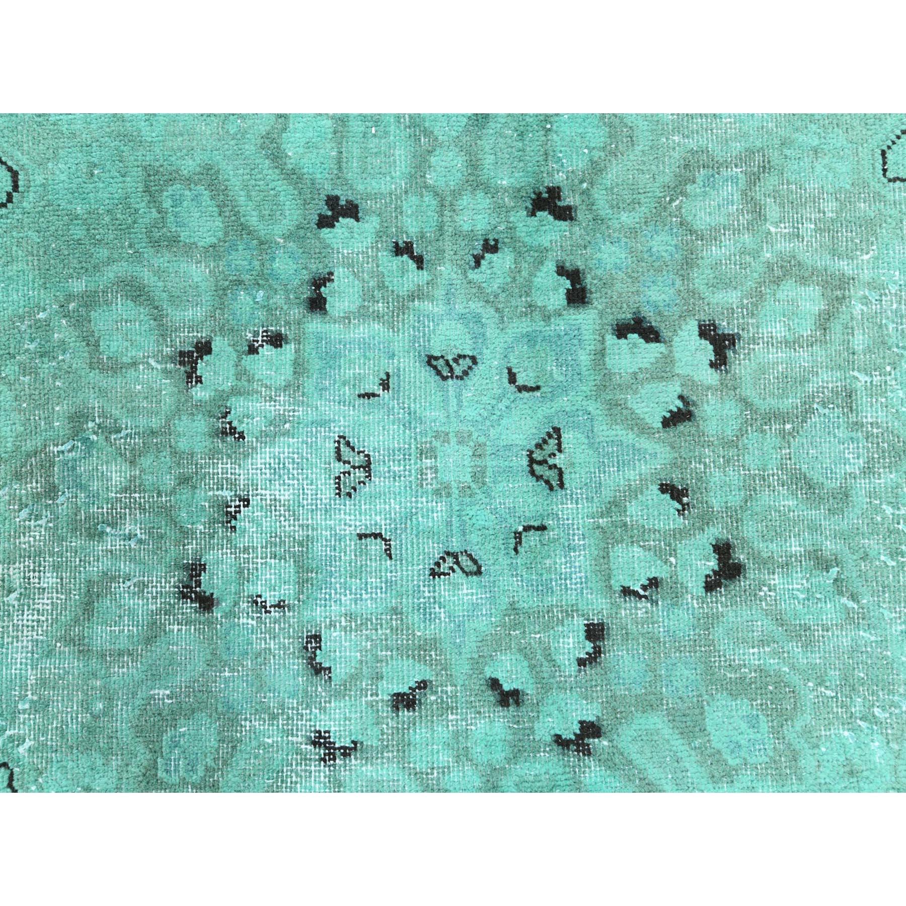 Hand Knotted Teal Green Vintage Overdyed Persian Tabriz Distressed Worn Wool Rug 4