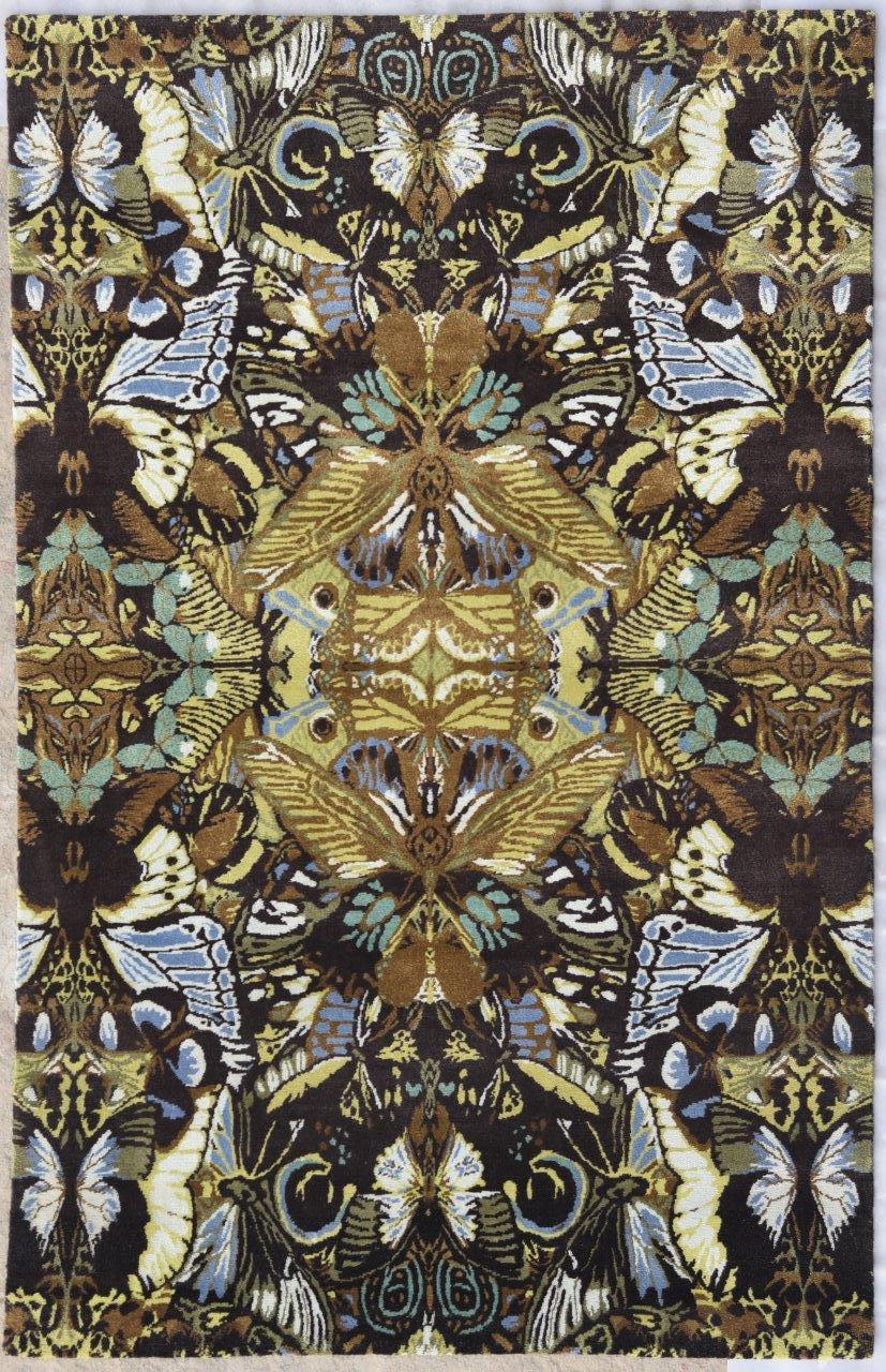 Nepalese Hand Knotted Tibetan green Butterfly Rug