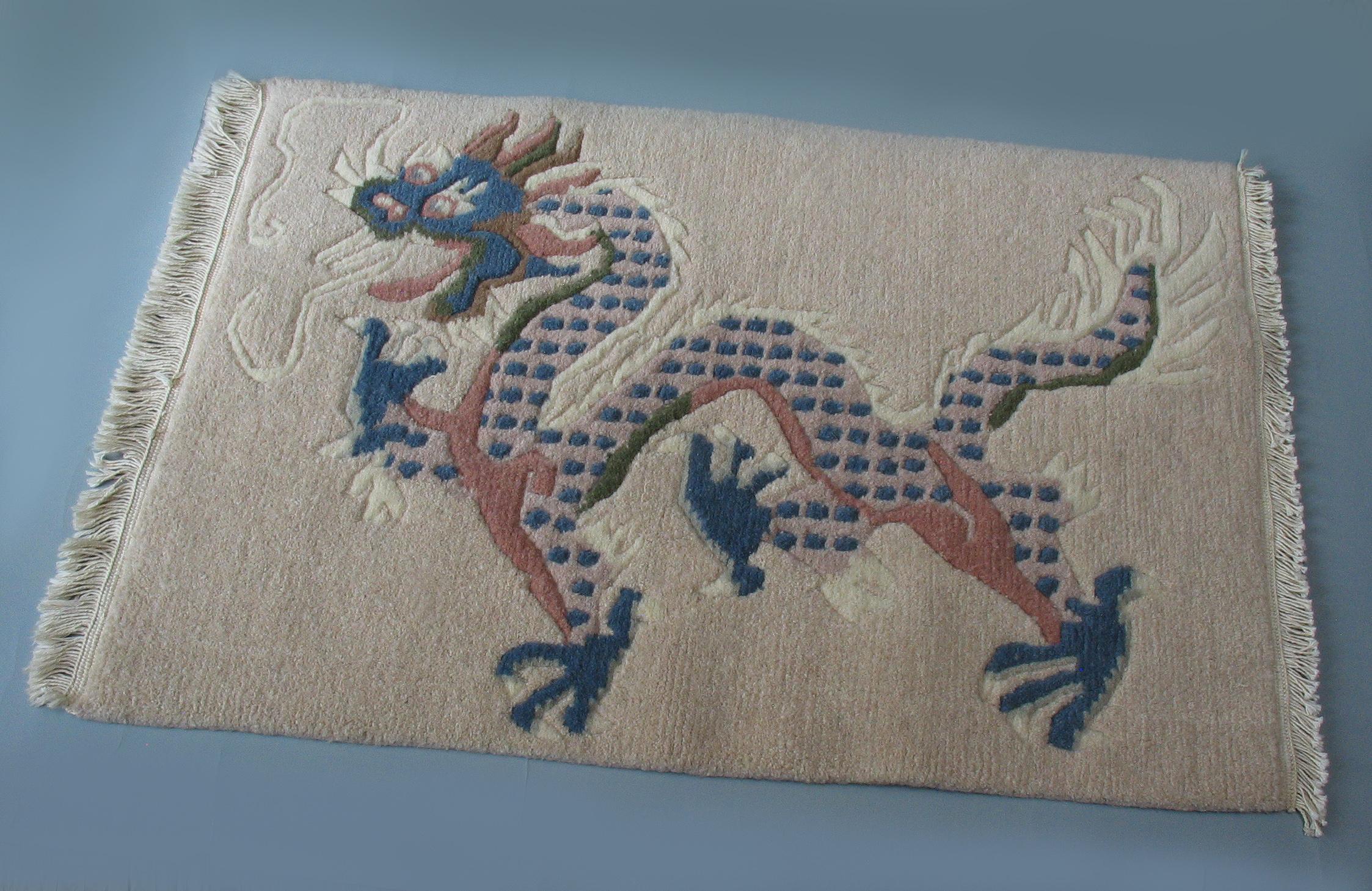 Hand Knotted Tibetan Dragon Khaden Rug, circa 1970s In Good Condition In Ottawa, Ontario