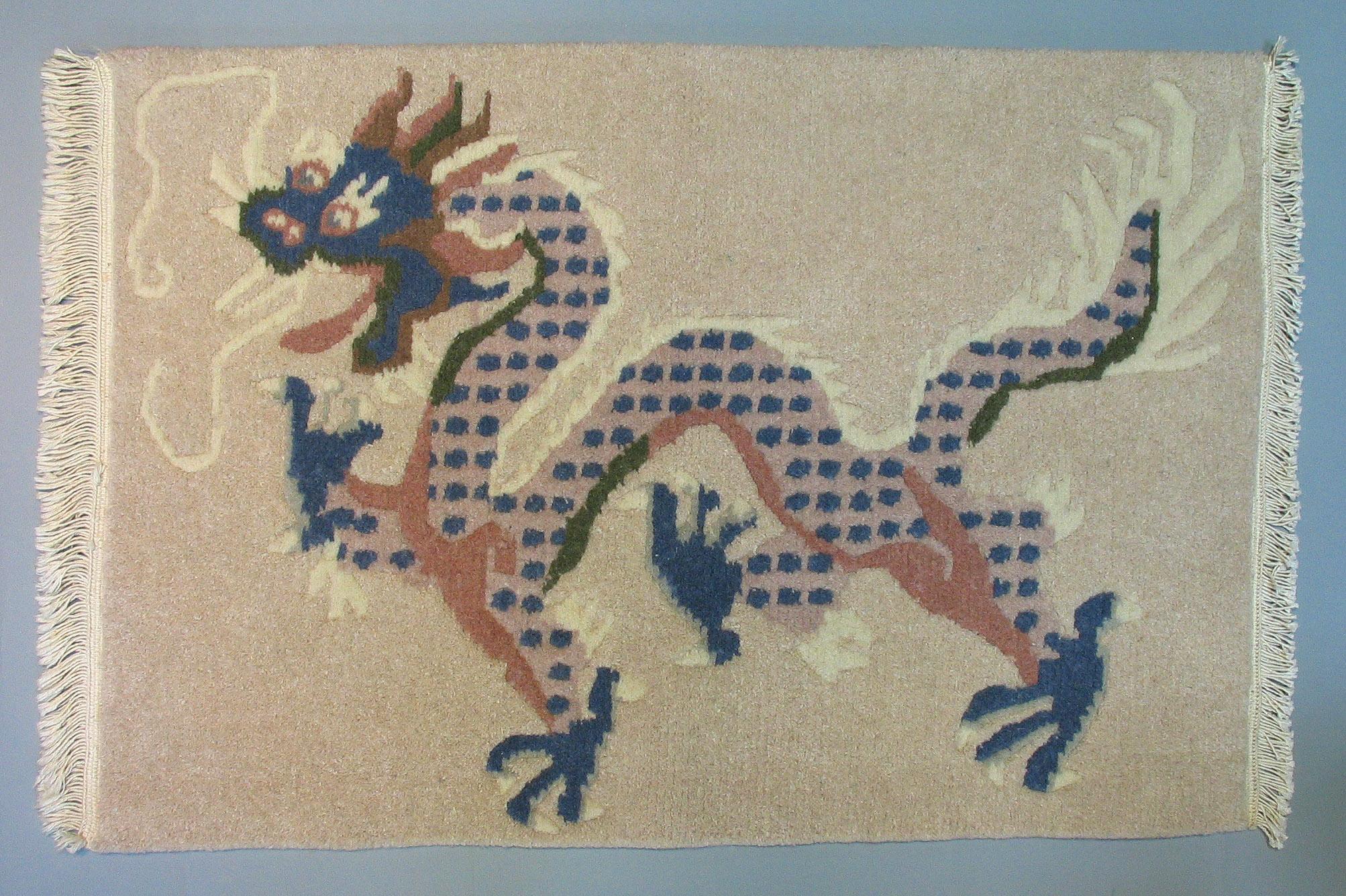 Hand Knotted Tibetan Dragon Khaden Rug, circa 1970s 2