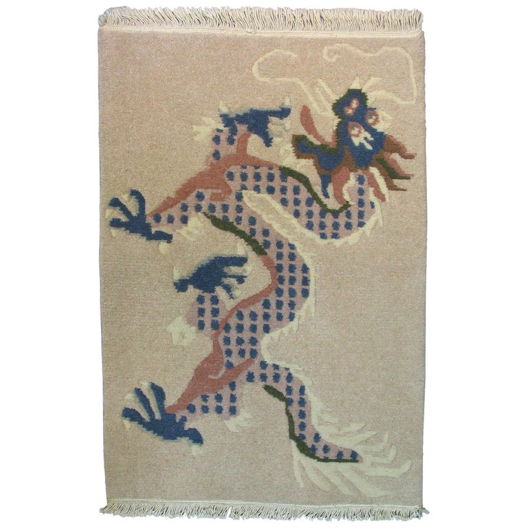 Hand Knotted Tibetan Dragon Khaden Rug, circa 1970s at 1stDibs