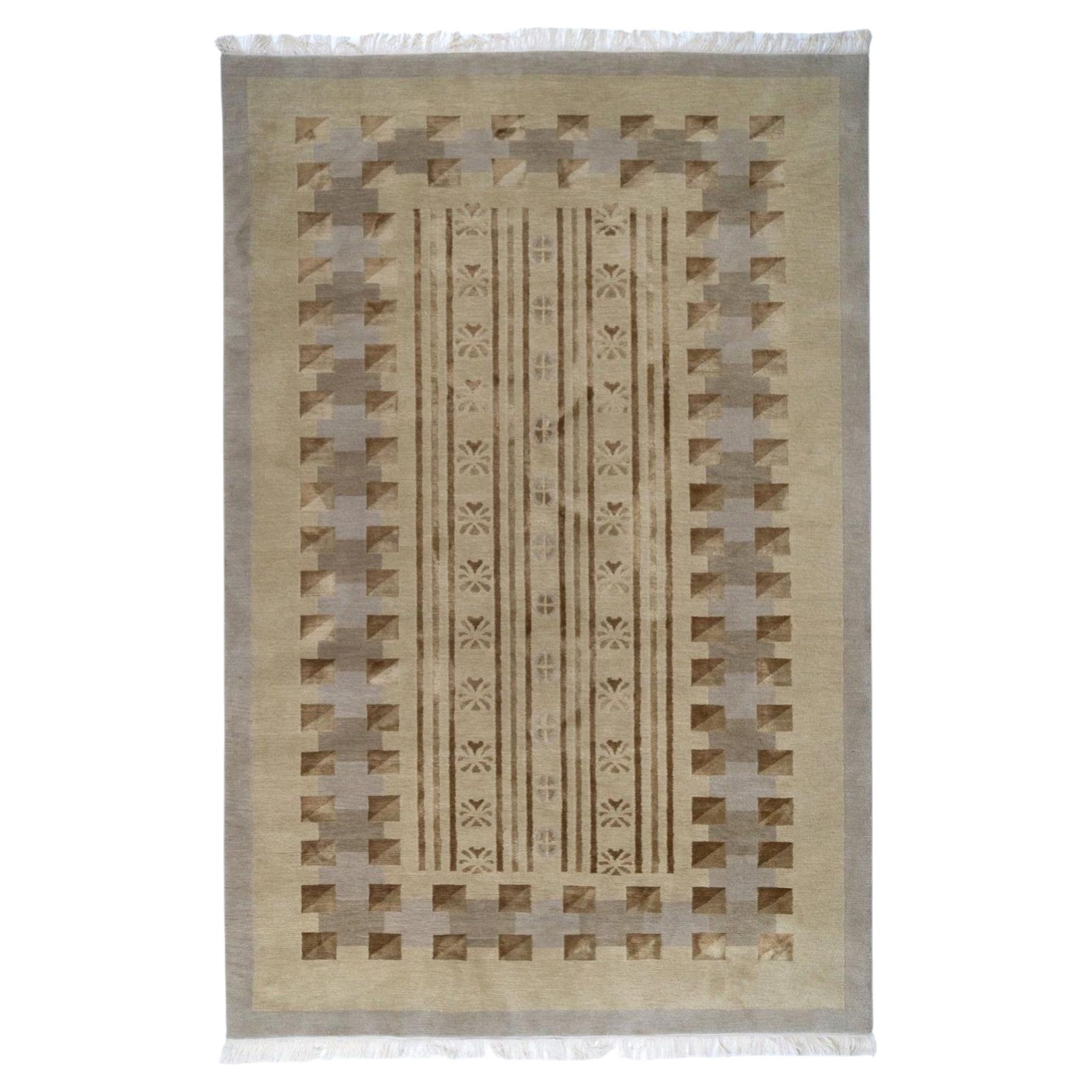 Hand-Knotted Tibetan Modern Rug, Wool, Geometric, 6' x 9'