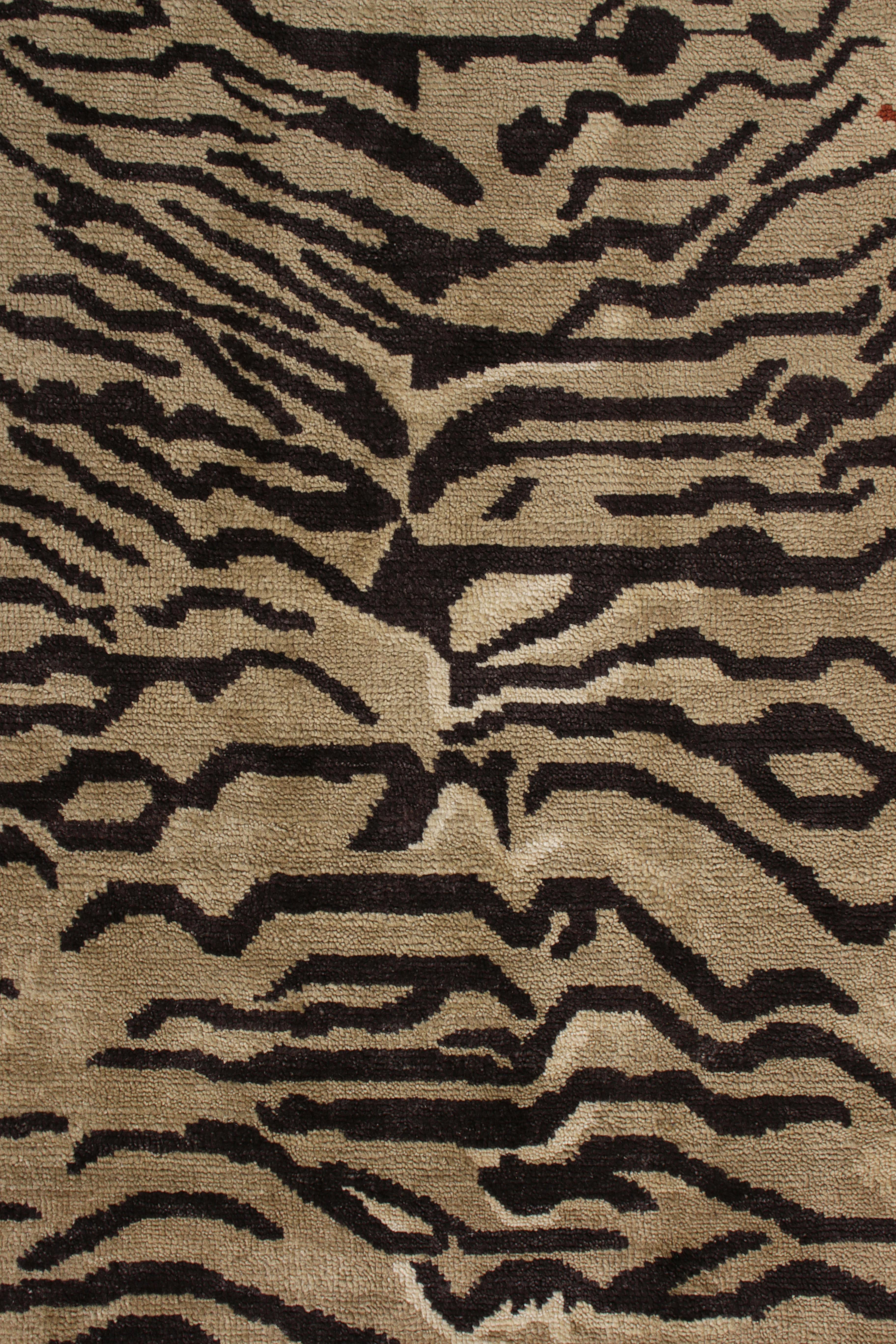 Tribal Rug & Kilim's Hand Knotted Tiger Rug in Beige Brown Pictorial Pattern